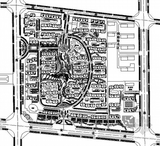 山地小区建筑CAD总图资料下载-[淄博]某县城小区景观规划总图设计