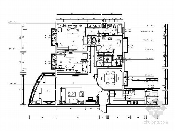 四室二厅设计cad资料下载-186㎡四室二厅住宅室内装修图