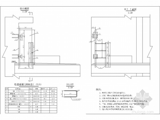 客运专线双线矩形空心桥台设计图49页（预制梁 无碴轨道）-桥台检查通道门 