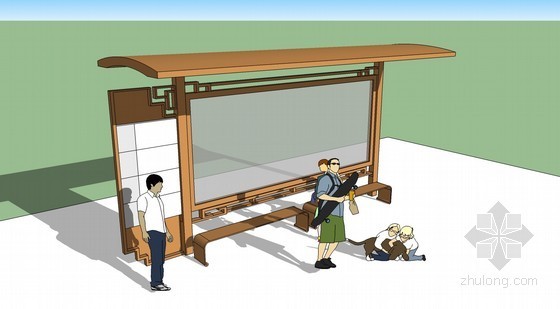 公交站cad施工图资料下载-木制公交站广告牌sketchup模型