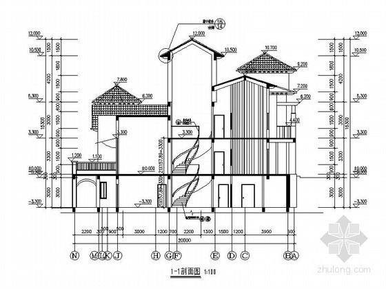 [安徽]某二层别墅建筑施工图-剖面 