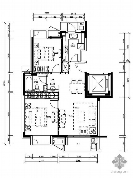 轻钢房图资料下载-万科两居样板房装修图（平面）