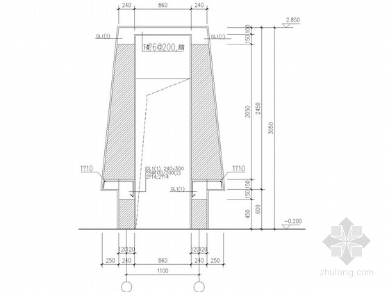 单层框架门卫室结构施工图(含建施)-剖面图 