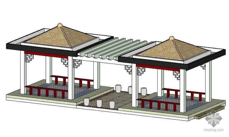 双SketchUp模型资料下载-双亭连花架