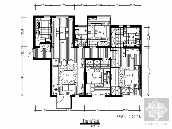 汇丰公馆资料下载-某公馆三居室内装修图