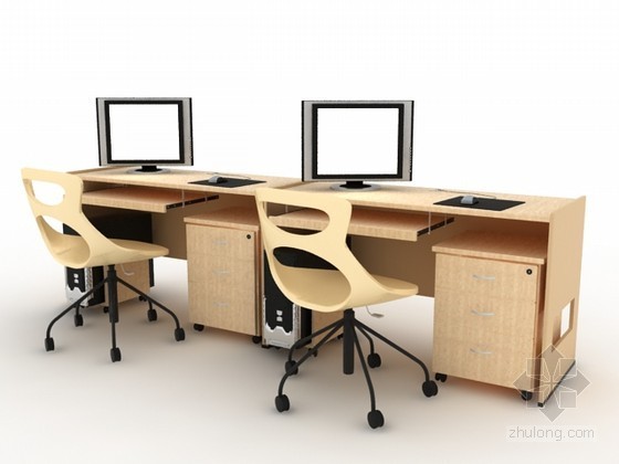 办公电脑桌3D模型资料下载-电脑桌3d模型下载