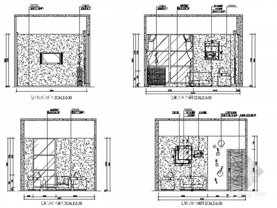 [福建]知名品牌现代风格咖啡厅室内装修施工图（含实景）-包厢立面