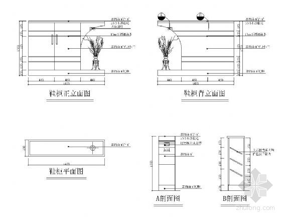 鞋柜cad三视图图片