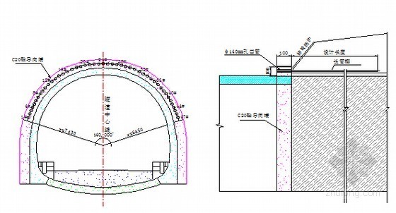 [四川]含简支钢桁梁连续钢构桥复合衬砌隧道45km铁路扩能改造工程技术标472页-洞口长管棚超前支护示意图 