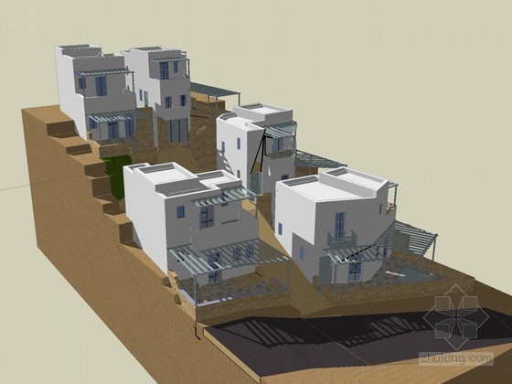 坡地独立住宅设计资料下载-坡地住宅楼SketchUp模型下载
