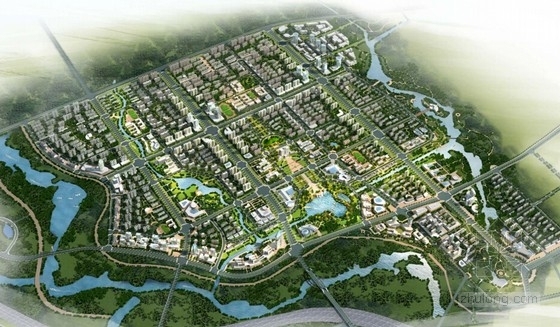 [安徽]特色生态居住滨江城市设计方案（知名设计）-鸟瞰图 