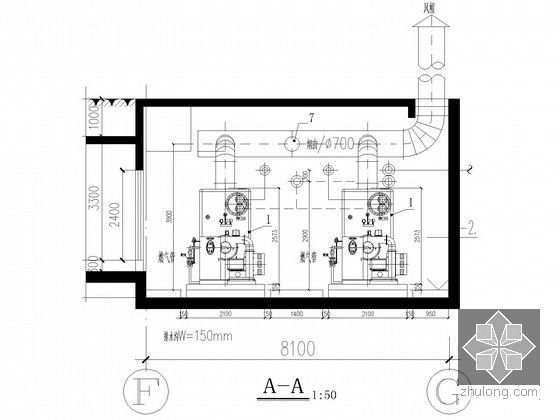 [江苏]大型文艺会展中心空调通风设计施工图(顶级设计院)-燃气真空热水机房剖面
