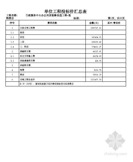 酒店装修改造工程合同清单资料下载-某行政中心办公楼装修改造工程清单计价实例