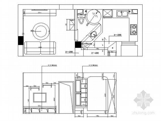 [湖北]超强收纳60平简欧风格一居室室内装修施工图（含实景效果）客厅立面图