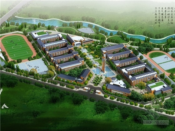 新中式教学楼模型资料下载-[江西]新中式风格中学校园规划设计方案文本