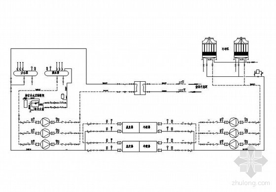 空调机房运行原理资料下载-某大厦空调机房系统原理图