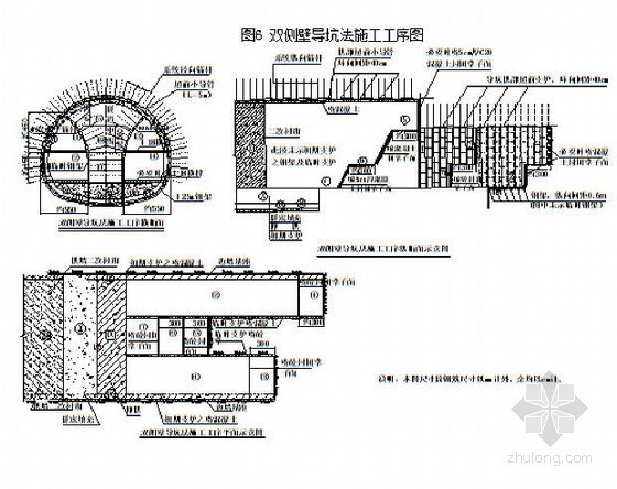 高速铁路工程作业指导书全套969页84篇（路桥隧站场 长轨精调）-双侧壁导坑法施工工序图