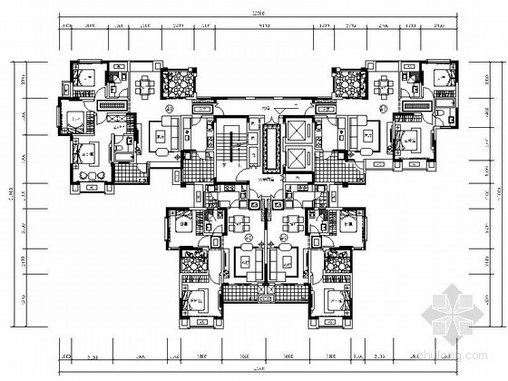 120平方装修平面图资料下载-某高层一梯四住宅楼户型平面图（80、100、120平方米）