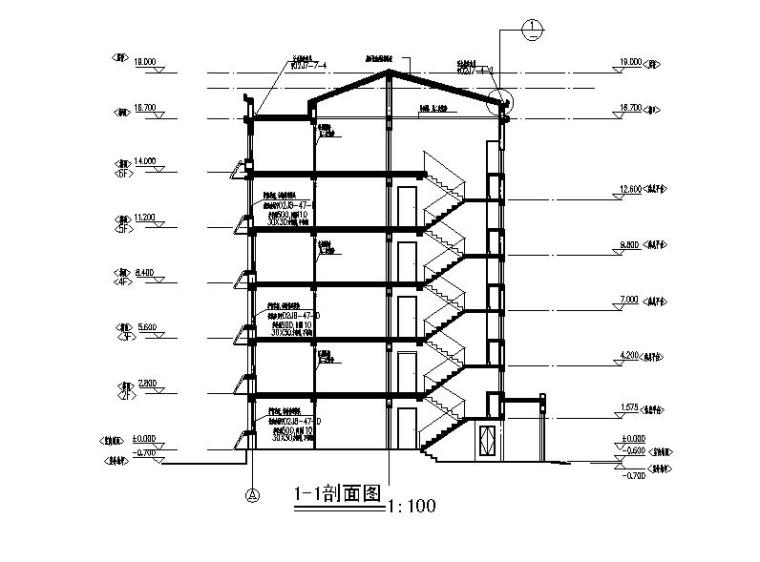 [宁夏]五层砖混结构安置房建筑施工图-五层砖混结构安置房建筑剖面图