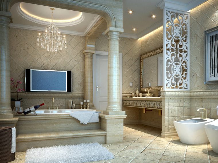 豪华别墅卫浴设计资料下载-大气欧式卫浴间3D模型下载