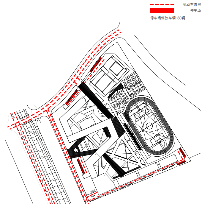 天津市西青区中学建筑设计法方案文本-机动车流线图