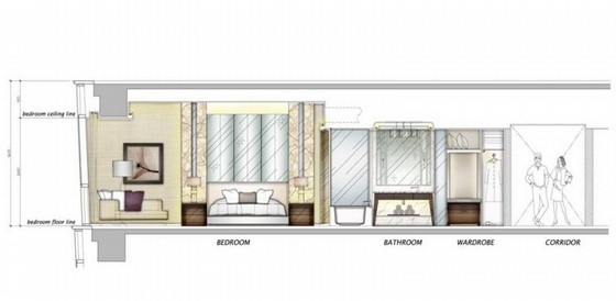 [江苏]高档酒店局部室内设计概念方案（英文版）标准间立面图 