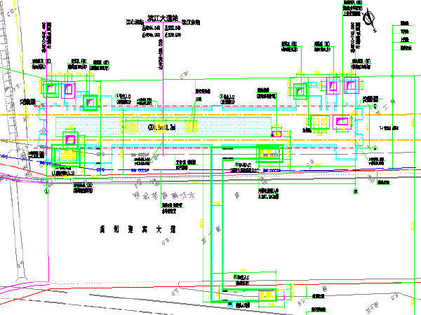 南京市地下两层明挖岛式站台车站CAD图纸全套-车站总平面图CAD