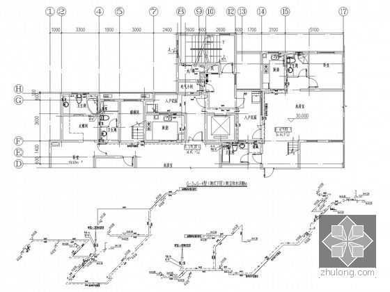 [河南]高档住宅小区给排水消防及天然气系统施工图-5#（复式下层）厨卫给水系统图