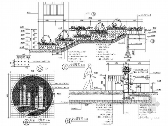 [广东]某小区中心花园景观工程施工套图-入口景观区剖面图 