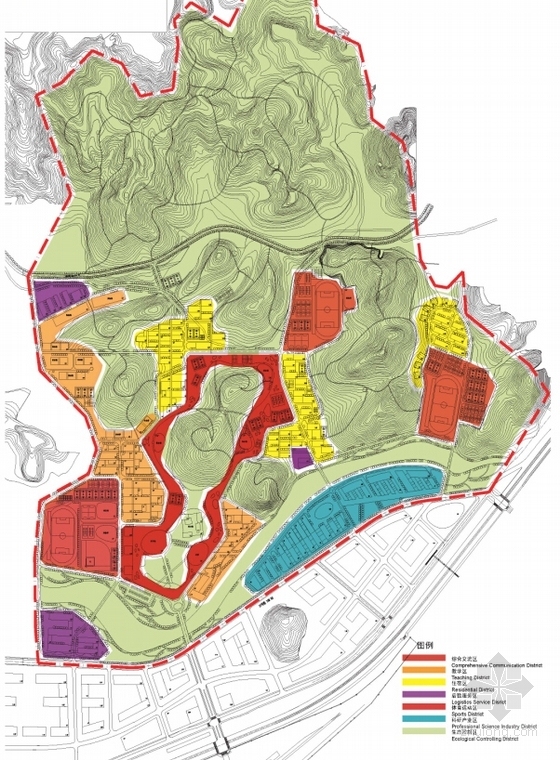 [重庆]现代风格山地大学校园规划设计方案文本-现代风格山地大学校园规划分析图
