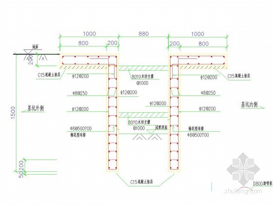 地下连续墙叠合内衬墙资料下载-800mm厚地下连续墙导墙结构图