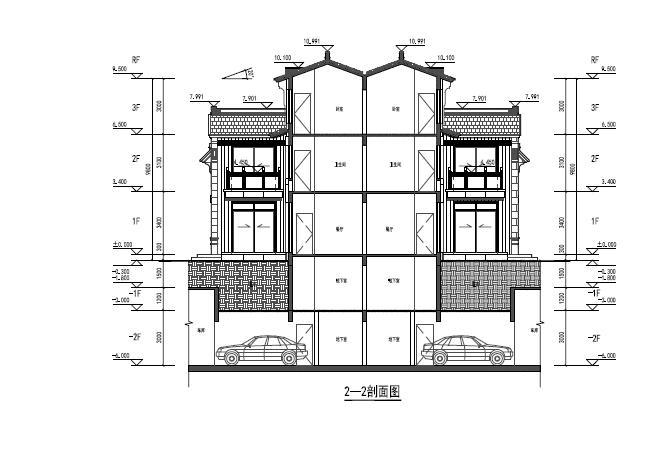 [江苏]园林式布局小高层及多层住宅建筑设计方案图（含CAD）-园林式布局小高层及多层住宅建筑剖面图