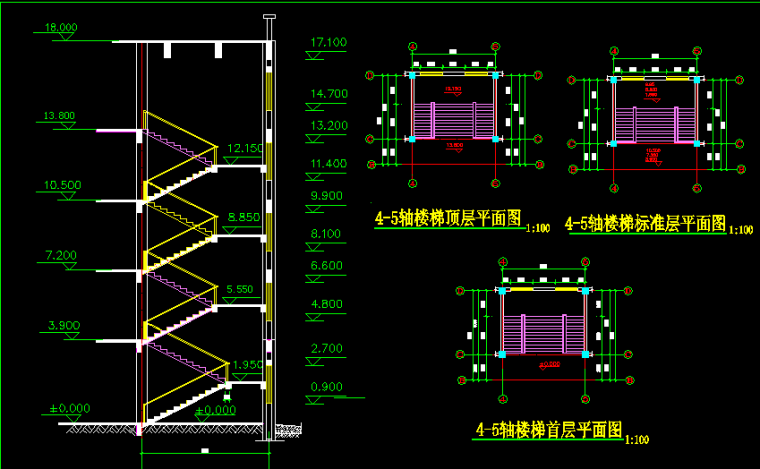 5层框架结构PKPM模型+CAD配筋图-楼梯详图