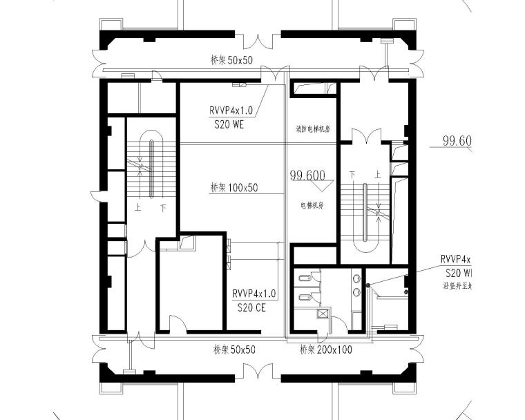 [河南]某建筑综合体弱电智能化集成系统图纸-A座电梯集成布线平面图