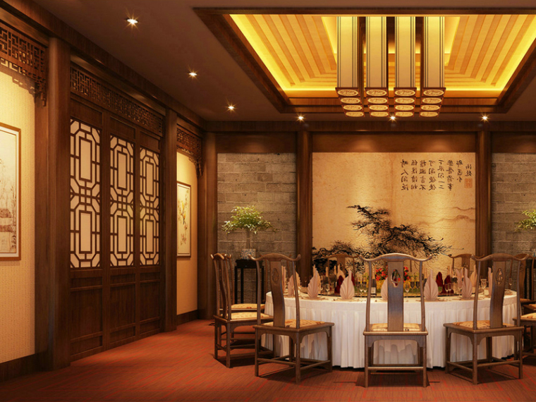 餐饮包厢平面图资料下载-中式餐厅包厢3D模型下载