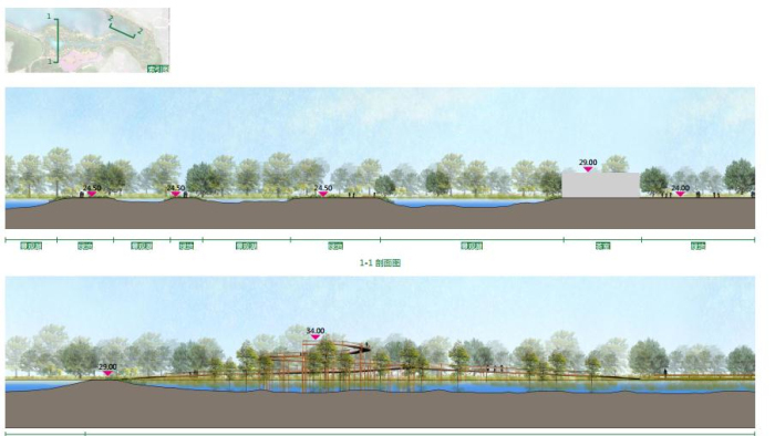 [深圳]山林湿地生态恢复综合公园景观规划设计方案-滨水休闲区剖面图