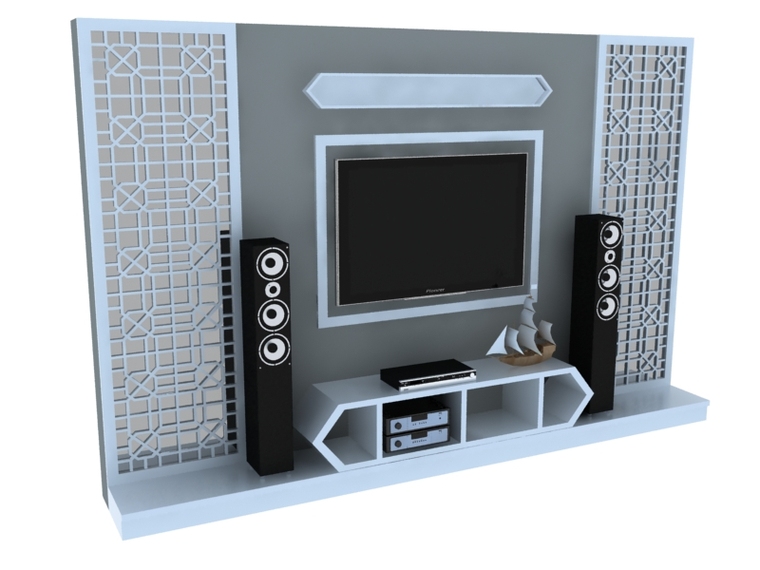 室外景观背景墙模型资料下载-中式背景墙3D模型下载