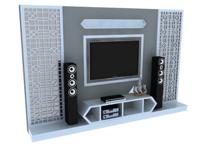 欧式电视背景墙3d资料下载-中式背景墙3D模型下载