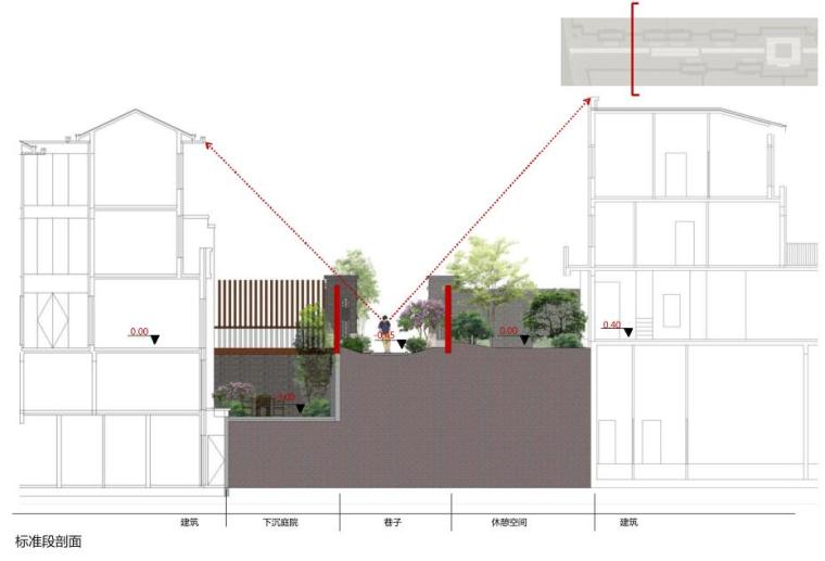 [北京]泰禾中央别墅区景观设计方案（新中式）-巷景深化设计标准段剖面图