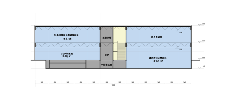 [上海]崇明体育训练基地规划运动馆群设计方案文本（JPG）-体育馆组团综合教学比赛管剖面