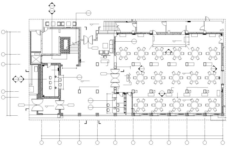 [三门峡]某中式风格大型酒楼内部装饰施工图及效果图-大堂宴会厅平面