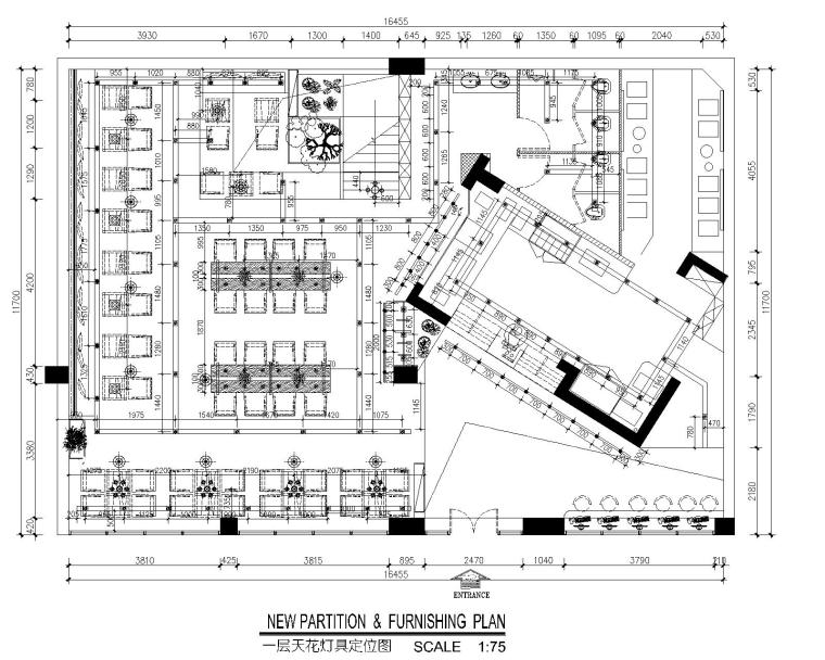 [赣州]漫咖啡店面装修CAD施工图+实景图-一层天花布置图