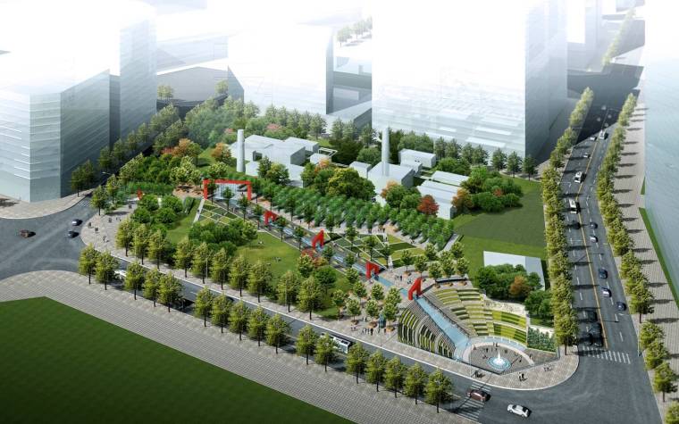 [四川]成都大源商业商务区景观方案设计（通达，汇聚）-A04汇贤公园鸟瞰效果图