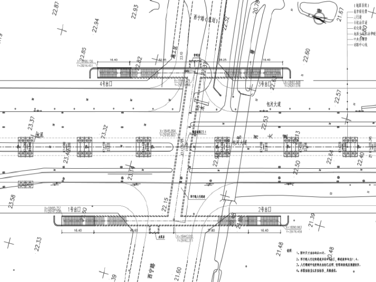 道路设计图纸平面图资料下载-[合肥]道路人行过街通道施工设计图纸