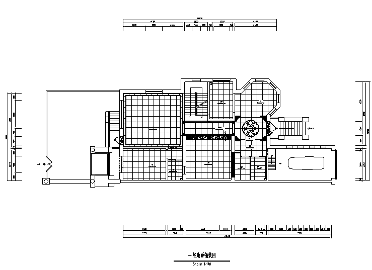 [河北]黑白极简风红山庄园别墅设计施工图（附效果图）-一层地面铺装图