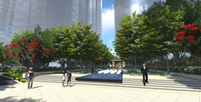 [河南]ArtDeco风格绿色生态居住区景观规划设计方案-水景广场效果图