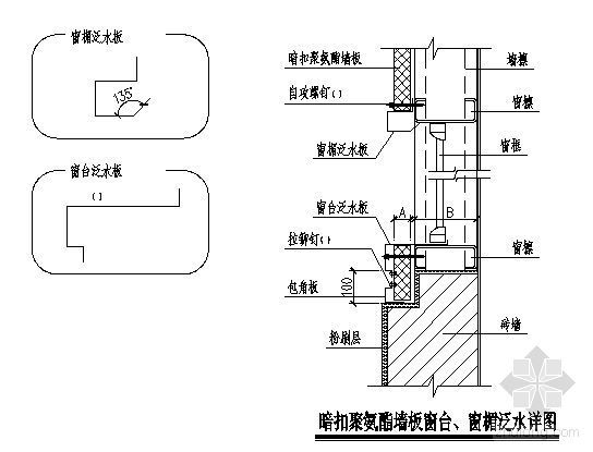 CAD泛水详图资料下载-暗扣聚氨酯墙板窗台、窗楣泛水详图