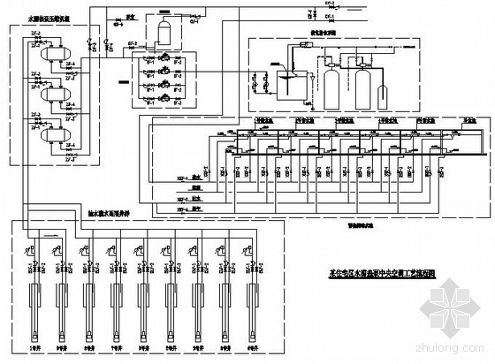 住宅中央空调系统cad图资料下载-某住宅区水源热泵中央空调工艺流程图