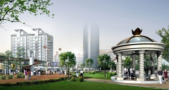 [台州]现代科技商城规划设计方案-景观效果图 