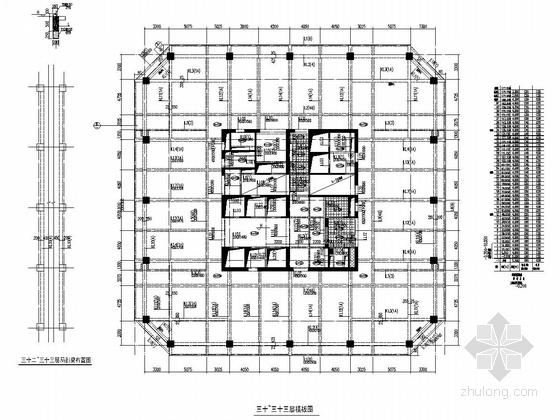 [安徽]40层框架核心筒结构超高层办公楼结构施工图（AB塔楼 设停机坪）-三十~三十三层模板图